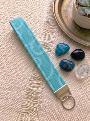New Handmade Teal Green Batik Circle Print Fabric Key Fob Wristlet Keychain