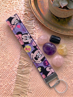 New Handmade Minnie Mouse Fabric Wristlet Keychain