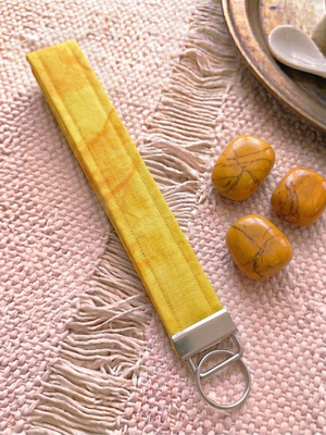 New Handmade Sunny Yellow Marbled Tonal Fabric Key Fob Wristlet Keychain