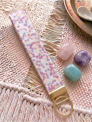 Handmade Pastel Watercolor Confetti Polka Dot Fabric Key Fob Wristlet Keychain 6"