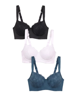 NIP | Women's 3-Pack Floral Lace Padded Underwire Push-Up Support Bras | 40B
