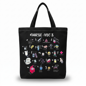NIP | Nurse ABC's Medical Alphabet Humor Graphic Canvas Tote Bag Shoulder Bag | 13"x16"