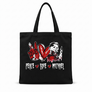 NIP | Halloween Peace Love Michael Myers Horror Graphic Canvas Tote Bag | 15"x15"