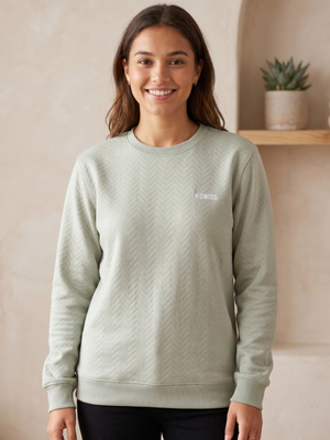 K-Swiss Sage Green Tonal Jacquard Chevron Crewneck Sweatshirt Sweater Medium