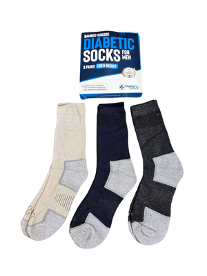 Doctor's Select Men's Bamboo Viscose Non-Binding Diabetic Crew Socks 3 Pairs Size 9-12