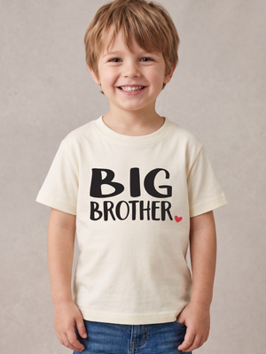 Toddler Cream "Big Brother" Red Heart Graphic Short Sleeve 100% Cotton T-Shirt Size 4