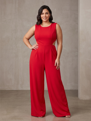 ZVO Bright Red Open Cutout Back Wide Leg Sleeveless Jumpsuit with Side Pockets Large