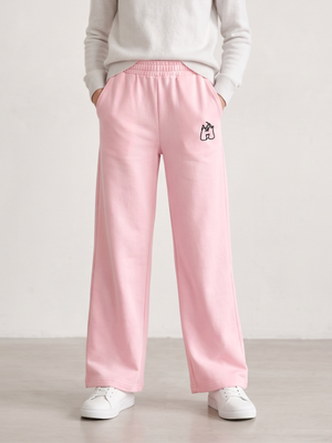Girls Pastel Light Pink Wide Leg Sweatpants Embroidered Castle Pockets Size 13Y