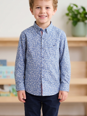 Cloudcloth Boys Blue Floral Print Long Sleeve Button-Up Shirt Size 6
