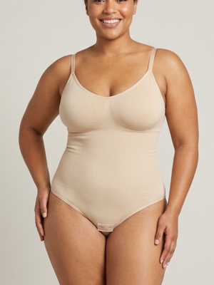 Beige Seamless Thong Shapewear Bodysuit XXL