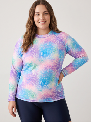 Women's Plus Size Long Sleeve Rash Guard Pastel Tie Dye Swim Shirt 1X