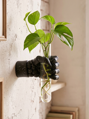 Gothic Black Speckled Skeleton Hand Wall Hanging Vase Sculpture Glass Test Tube Planter