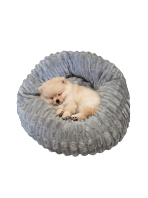 New Small Gray Plush Donut Dog Bed 24"x24" Fluffy Round Pet Bed