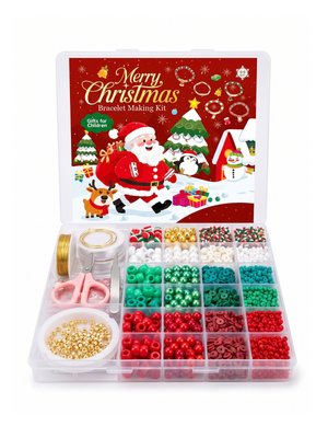 Merry Christmas DIY Bracelet Making Kit Beads Charms Holiday Craft Set