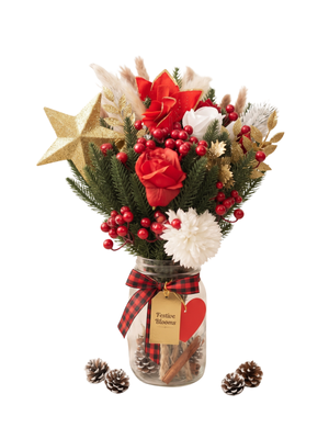 Christmas Vase with Artificial Flowers and Gold Star 17" Holiday Tabletop Decor