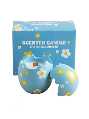 Easter Egg Shaped Scented Candle Blue Floral Ceramic Jar Spring Decor