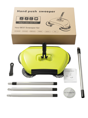 Hand Push Sweeper Cordless Floor Sweeper Hardwood Tile Cleaner Yellow