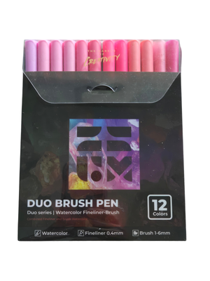 Duo Brush Pen 12-Color Pink Watercolor Fineliner & Brush Art Set