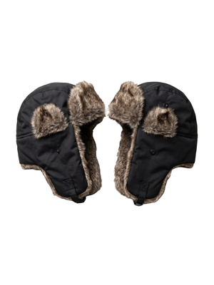 Mens 2-Pack Winter Trapper Hats Faux Fur Ear Flap Head Warmers Black