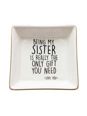 Sister Ceramic Jewelry Tray Ring Dish 5"x5"