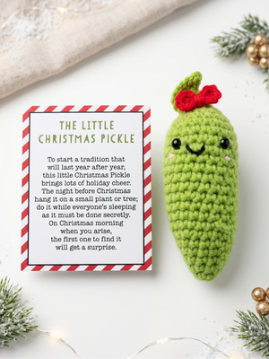 Crochet Christmas Pickle Plush Toy with Tradition Poem Card