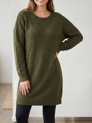 Olive Green Long Knit Tunic Sweater Large