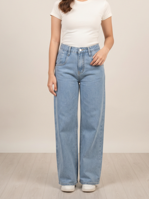 Light Wash Wide Leg Denim Jeans - Relaxed Fit Casual Trousers Small