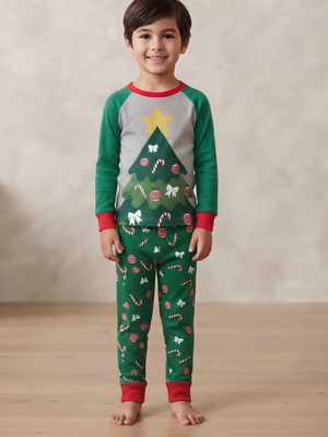 Christmas Tree Graphic Long Sleeve 2-Piece Pajama Set Size 4