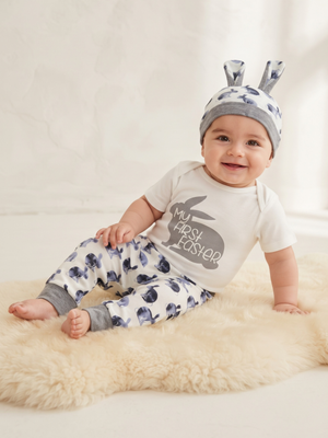 Baby "My First Easter" Bunny Bodysuit Pants and Ear Hat Set Size 3-6M