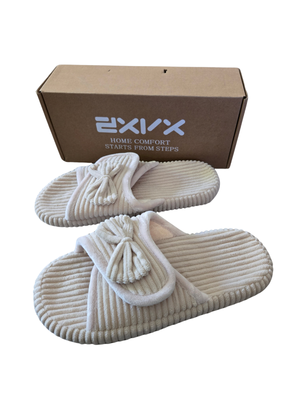 Beige Corduroy Adjustable Slide Slippers Hard Sole House Shoes 9/10