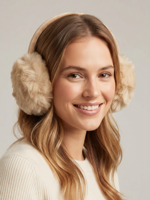 Beige Faux Fur Fluffy Adjustable Winter Ear Muffs