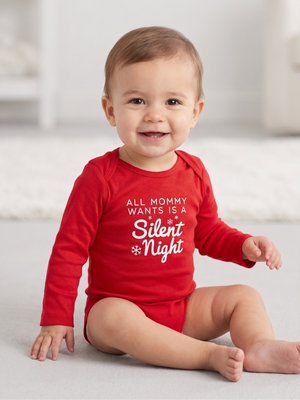 Carter's Baby Red "All Mommy Wants Is A Silent Night" Long Sleeve Holiday Christmas Bodysuit 18 Months