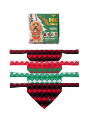Christmas Holiday Knit Argyle & Plaid Tie-On Dog Bandana Set 4-Pack Size Small/Medium