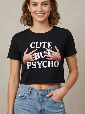 Cute But Psycho Graphic Crop Top Black Large