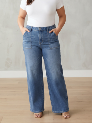 Blue Wide Leg Denim Jeans - Relaxed Fit Stretch Trousers 2XL