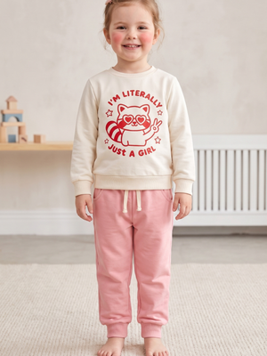 Girls 2-Piece Sweatshirt & Jogger Set "I'm Literally Just A Girl" Red Panda Graphic Size 4/5