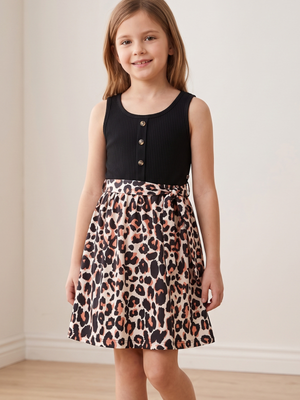 Girls Leopard Print Dress with Matching Belt Size 7/8