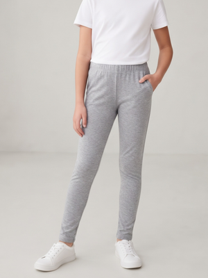 Gray Cotton Blend Leggings - Girls Stretch Pants Size 10-12Y