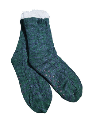 Green Fluffy Sherpa-Lined Grip Lounge Socks Size 6-9