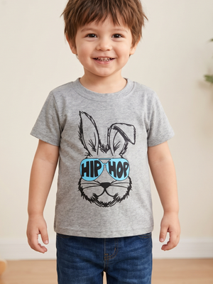 Grey Hip Hop Bunny Graphic Short Sleeve Tee Size 2/3