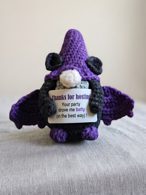 Handmade Crochet Bat Gnome Host Gift Doll - Spooky Positive Desk Decor