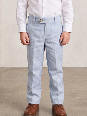 Isaac Mizrahi Boys Light Blue 100% Linen Slim Fit Flat Front Dress Pants Adjustable Waist Size 4