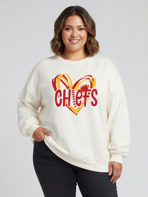 Kansas City Chiefs Heart Football White Oversized Crewneck Sweatshirt Medium