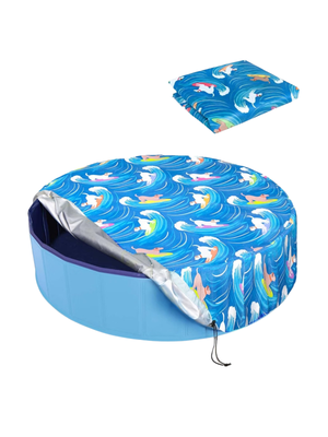 Ladadee Blue Surfing Dogs Waterproof Round Dog Swimming Pool Cover Drawstring 32"