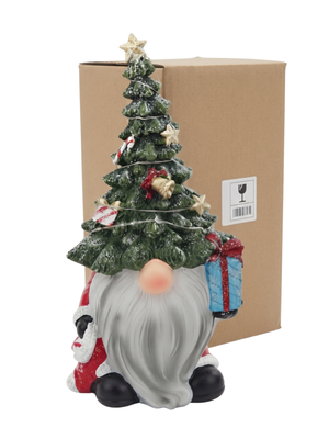 LED Light-Up Christmas Tree Gnome Figurine 11" Holiday Tabletop Decor