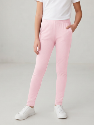 Light Pink Polyester Blend Leggings - Girls Stretch Pants Size 10-12Y