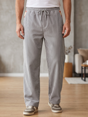 Men's Gray Corduroy Drawstring Casual Pants XL