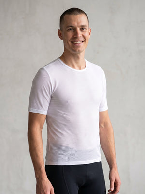 Men's White Breathable Open Mesh Short Sleeve Cycling Base Layer Shirt Medium