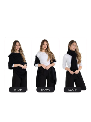 Messerio Black 100% Organic Cotton Versatile Multi-Way Shawl Wrap Scarf 27" x 78"