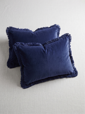 Set of 2 Navy Blue Fringe Throw Pillow Covers 12"x20"